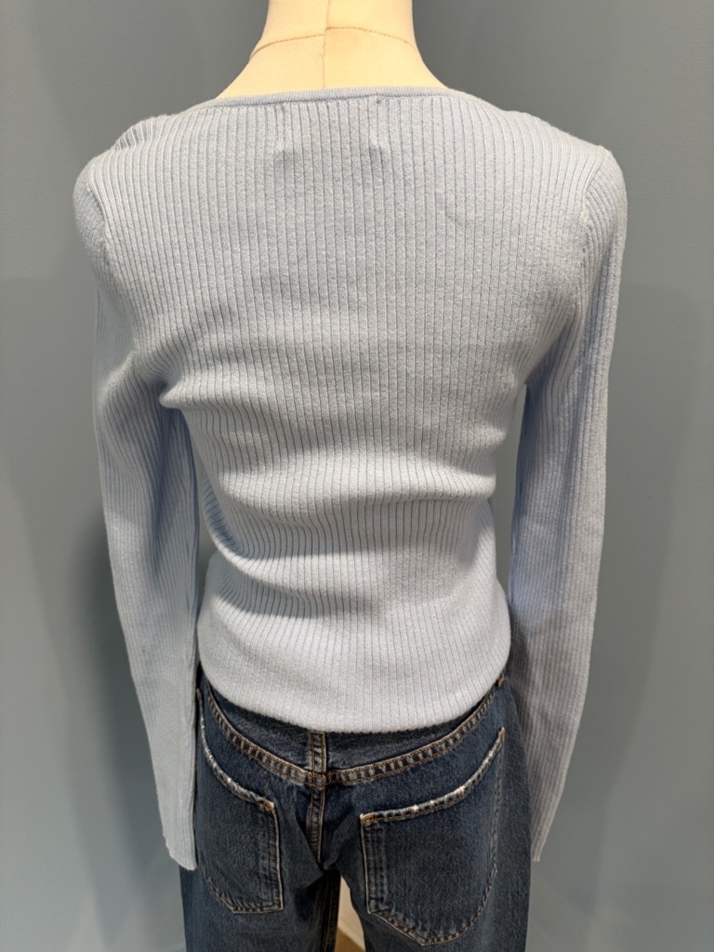 Old Navy Ribbed Sweetheart Neck Crop Sweater Blue Long Sleeve Top Size M NWT - Picture 5 of 8